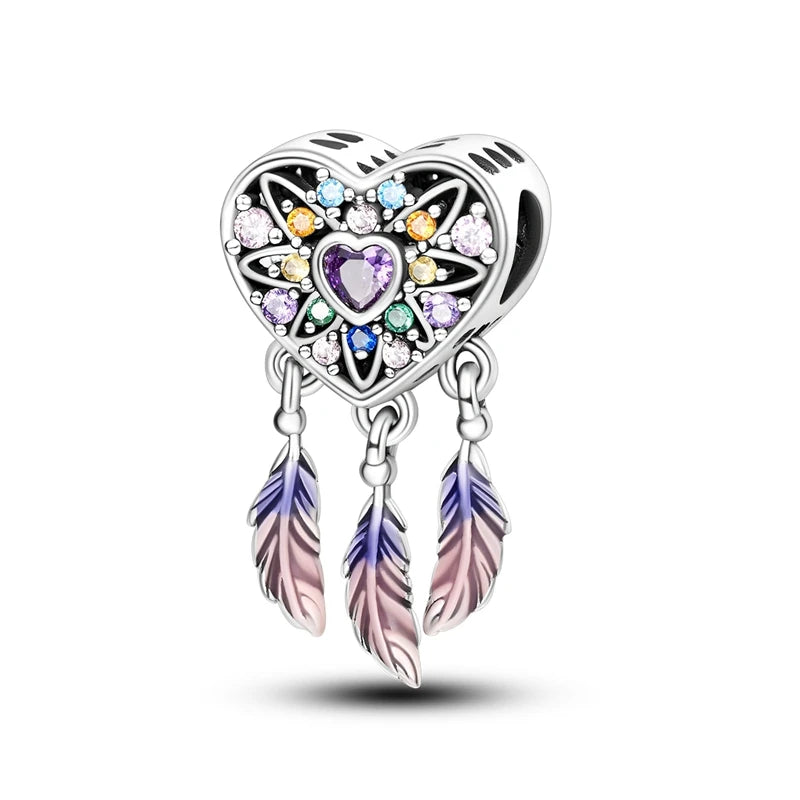 MULA Pink 925 Sterling Silver Charms Pendant Perfume Dreamcatcher Heart Love Beaded Fit Original Bracelet Women DIY Jewelry Gift - Bracelets from Linloft.