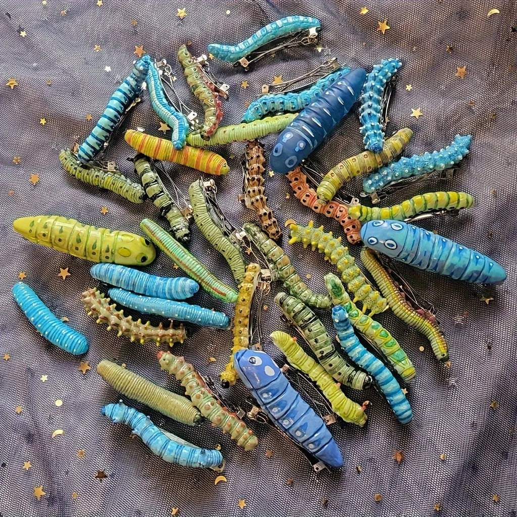 Spooky 6pcs Hair Clips Caterpillar Design Durable Plastic No Battery Required Ideal for Halloween And Prank Parties