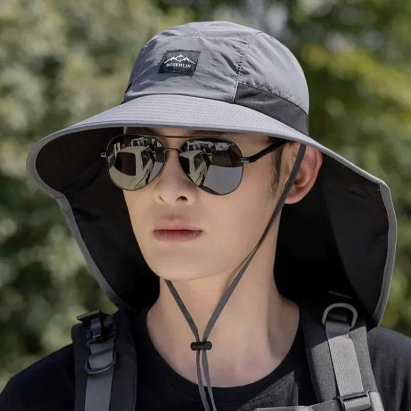 Caps Summer Wide Brim Neck Protection Unisex Bucket Hats Outdoor Visor Quick-drying Panama Sunscreen Tied Fishing Hiking Hat - Fishing Tackle from Linloft.