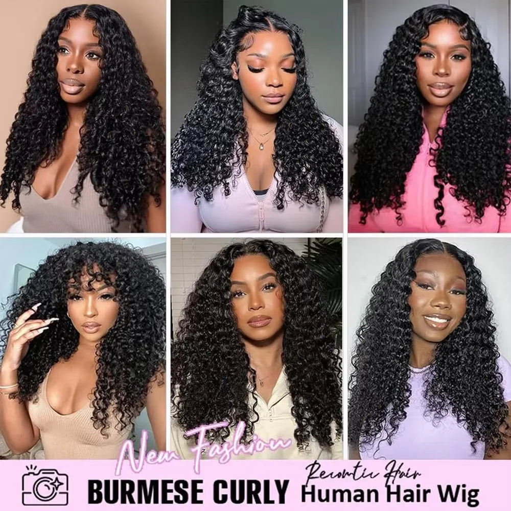 Burmese Curly 7x6 Transparent Lace Front Wig Vietnamese Raw Hair  Human Hair Wigs Bouncy Curly Deep Curly lace Frontal Wig