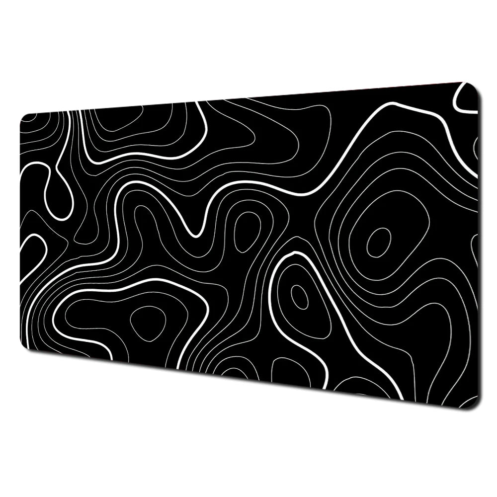 Black and Grey Abstract Art Pattern Design Mouse Pad Desk Mat with Stitched Edge Rubber Anti-Slip Gaming Mat Keyboard Mouse Pads