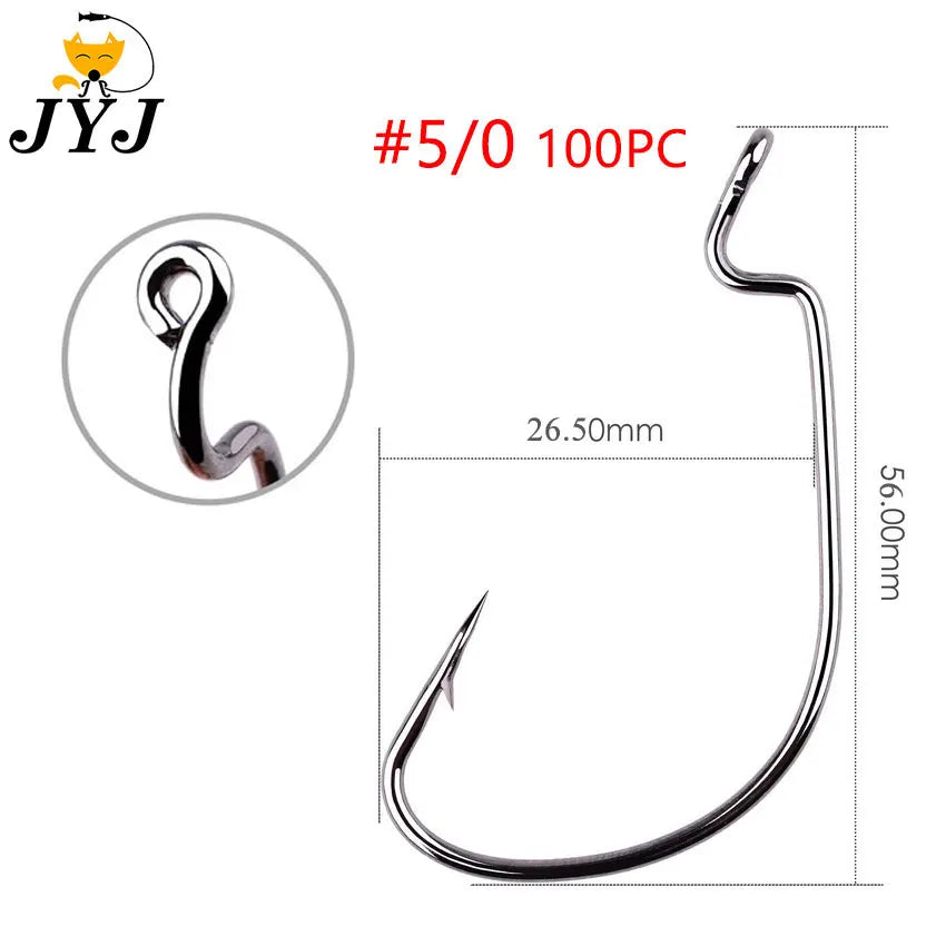 High-Carbon Offset Worm Hooks, 100-Pack - Fishing Hooks from Linloft.