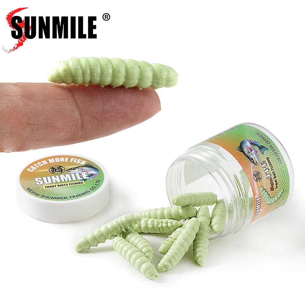 SUNMILE 12pcs Worm Lures 4cm Trout Fishing Soft Lures, Shrimp-scented Bait Artificial Silicone Trout Plastic Baits