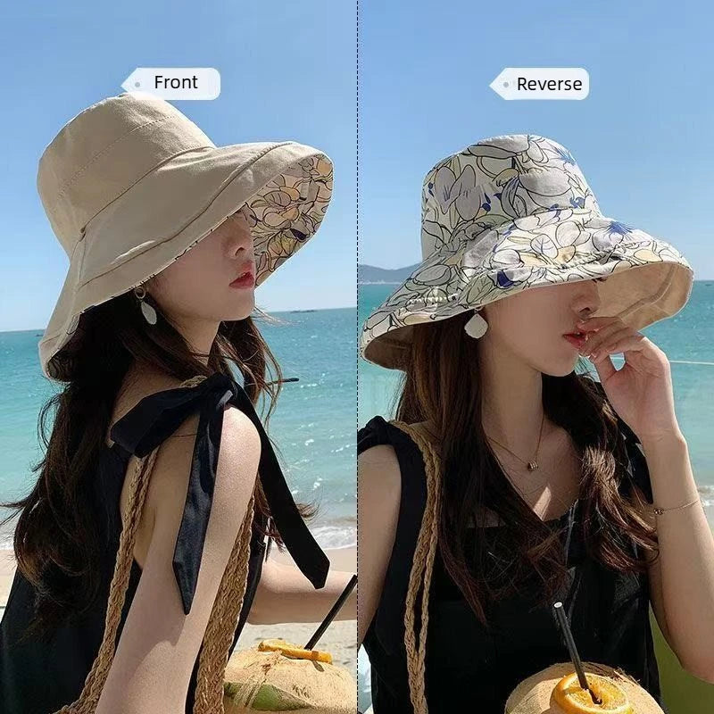 1×Women's Sun Protection Fishing Cap Full Face Bucket Cap Spring Summer Outdoor Large Brim UV Protection Hat with Windproof Rope