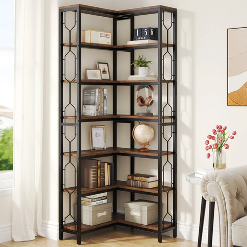 7-Tier Industrial Corner Bookshelf - Furniture & Storage from Linloft.