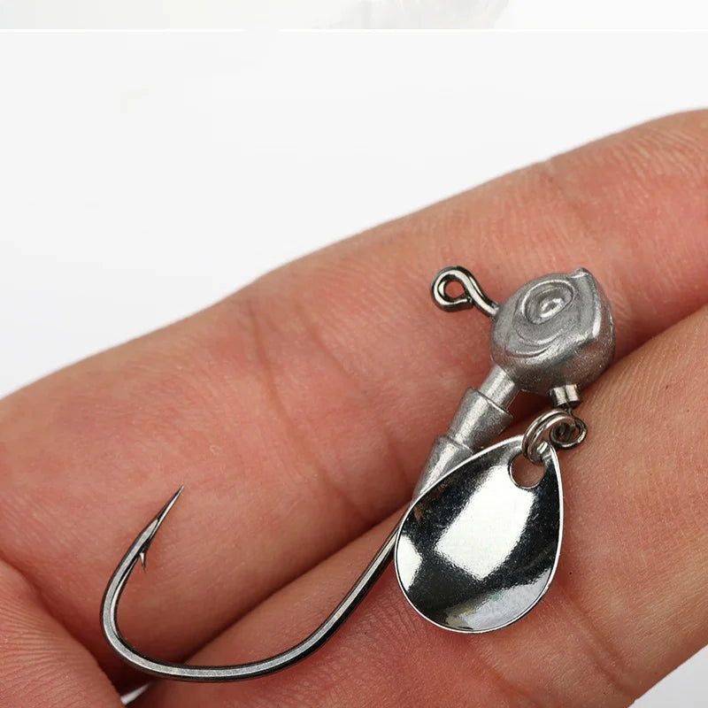 Fishing Jig Head Hook with Spinner Rotation Spoons Lure 4X Quick Penetration Strengthen Worm Hooks 3.5g 10g Lot 5 Pieces SALE