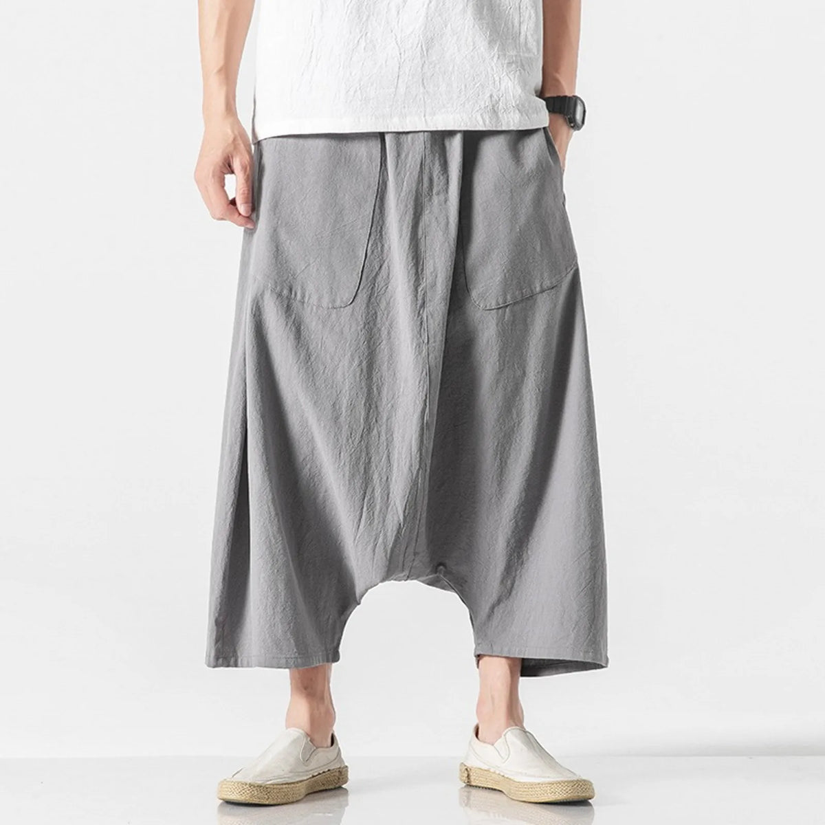 Mens Overalls Cotton Shorts Pants Wide Leg Knee Length Men Pants Casual Stretch Garment Parachute Pants Harajuku Streetwear Y2k - Apparel & Accessories from Linloft.