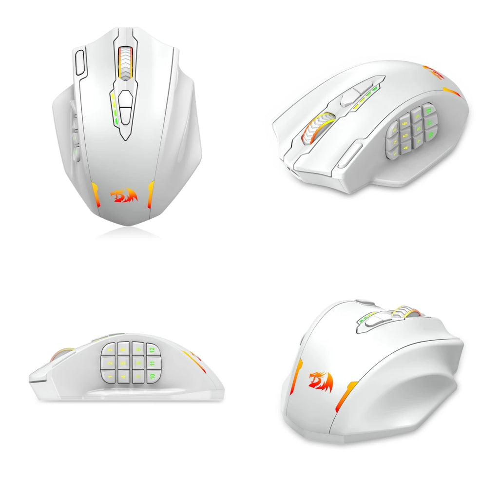 Redragon M913 Gaming 16000 DPI Wired 2.4Ghz Wireless RGB Optical Gamer Mice 16 Programmable Buttons, Black/White Mouse
