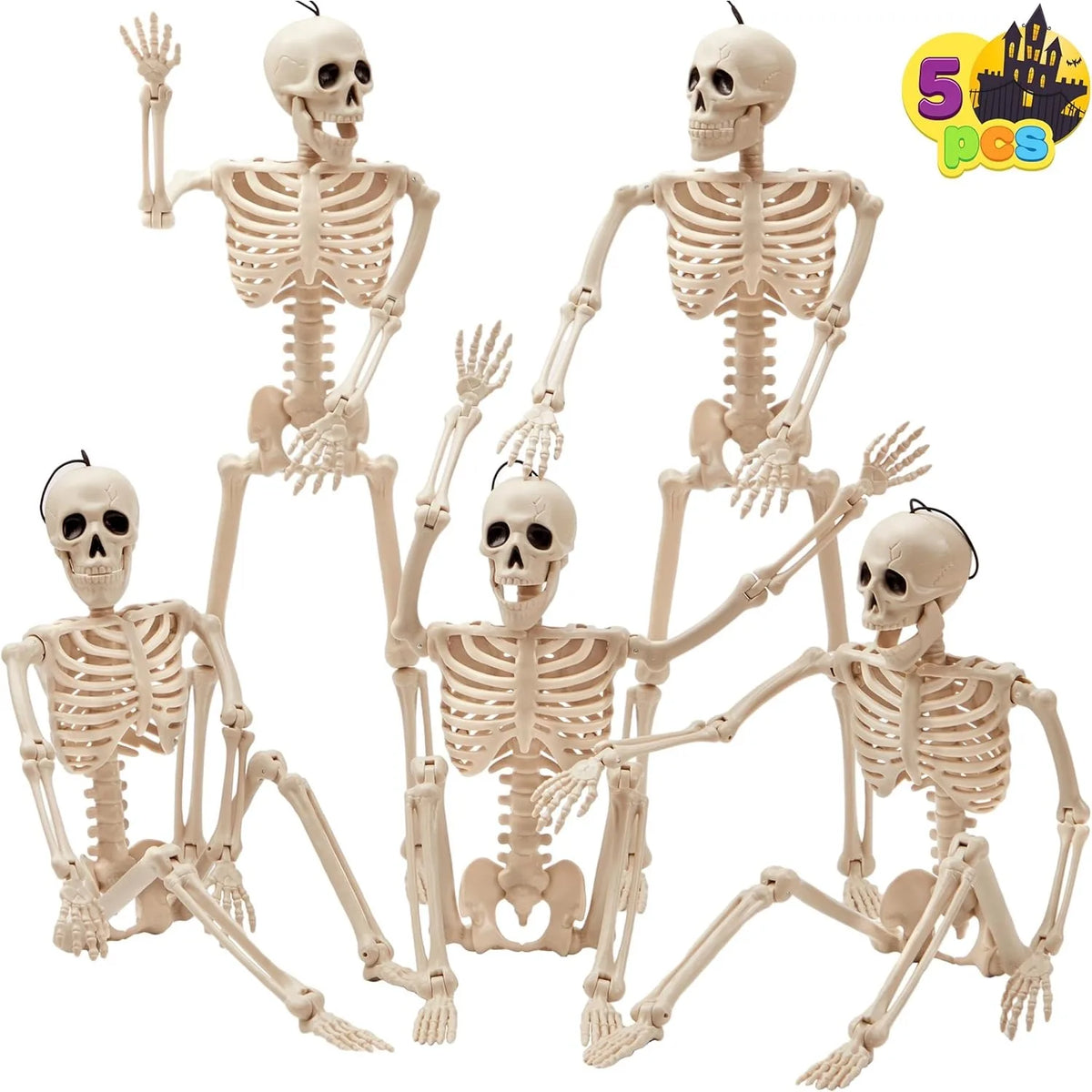 5pcs Halloween Skeleton Decorations, 16 inches, Photobooth Props for Party Events, full-body movable joints, for Halloween decoration, graveyard props, haunted house accessories, horror scenes, the best props for photography - Party & Stage Lighting from Linloft.