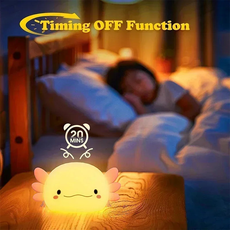 Cute Axolotl Night Light Silicone Nursery Sleeping Lamp Touch Control Nightlights USB Rechargeable Table Lamp for Child - Home Lighting from Linloft.