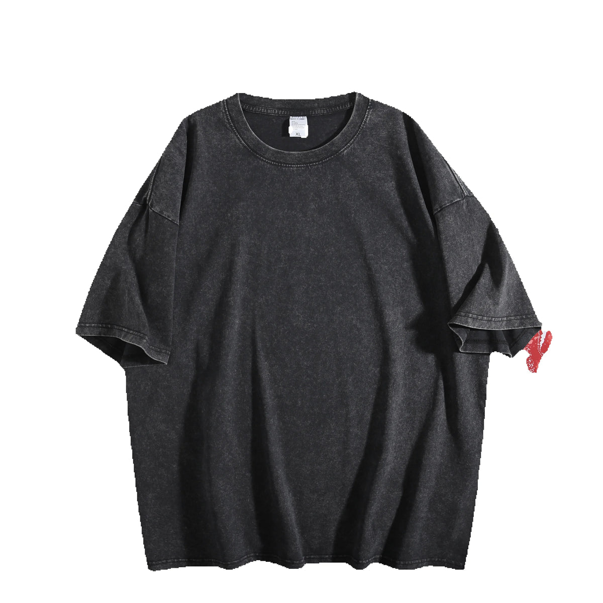 Black Vintage Washed Batik Cotton Oversized T-Shirt, White Gothic Wings Back Print Unisex Soft Loose Comfort Streetwear Graphic Tee - T-Shirts from Linloft.