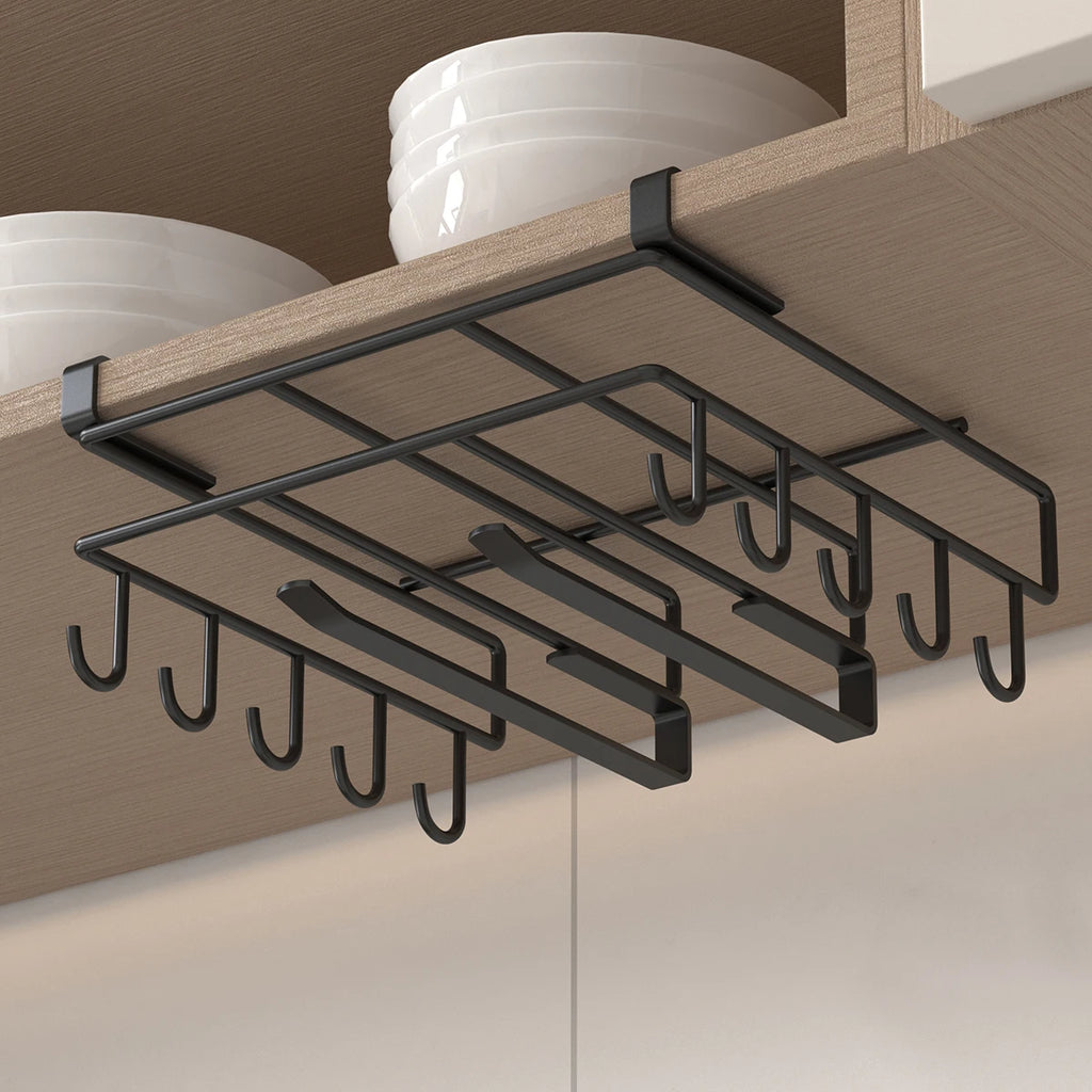Kitchen Hanging Organizer Rack with Hooks Under Cupboard Multipurpose Wall-mounted Kitchen Organizers Storage Rack