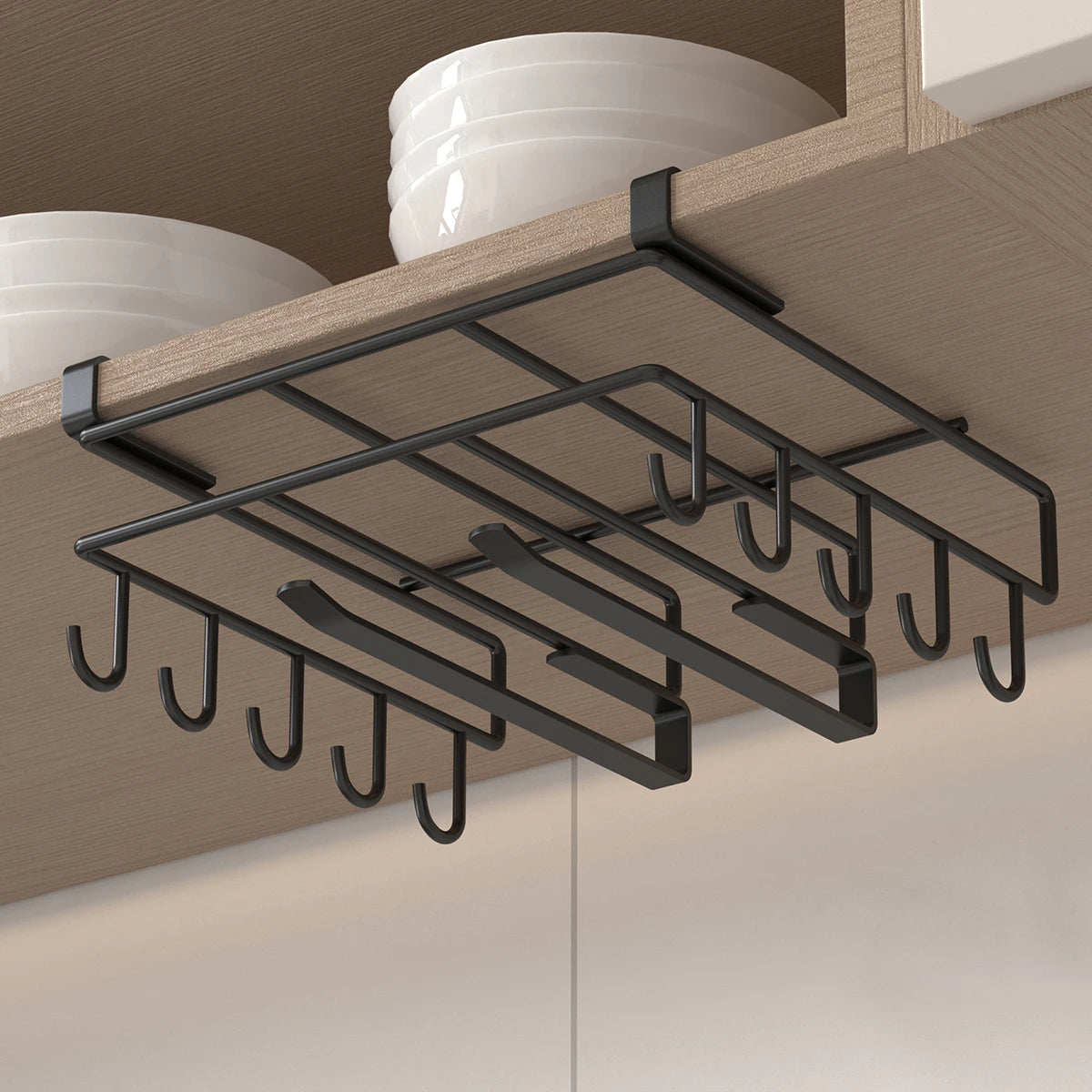 Kitchen Hanging Organizer Rack with Hooks Under Cupboard Multipurpose Wall-mounted Kitchen Organizers Storage Rack