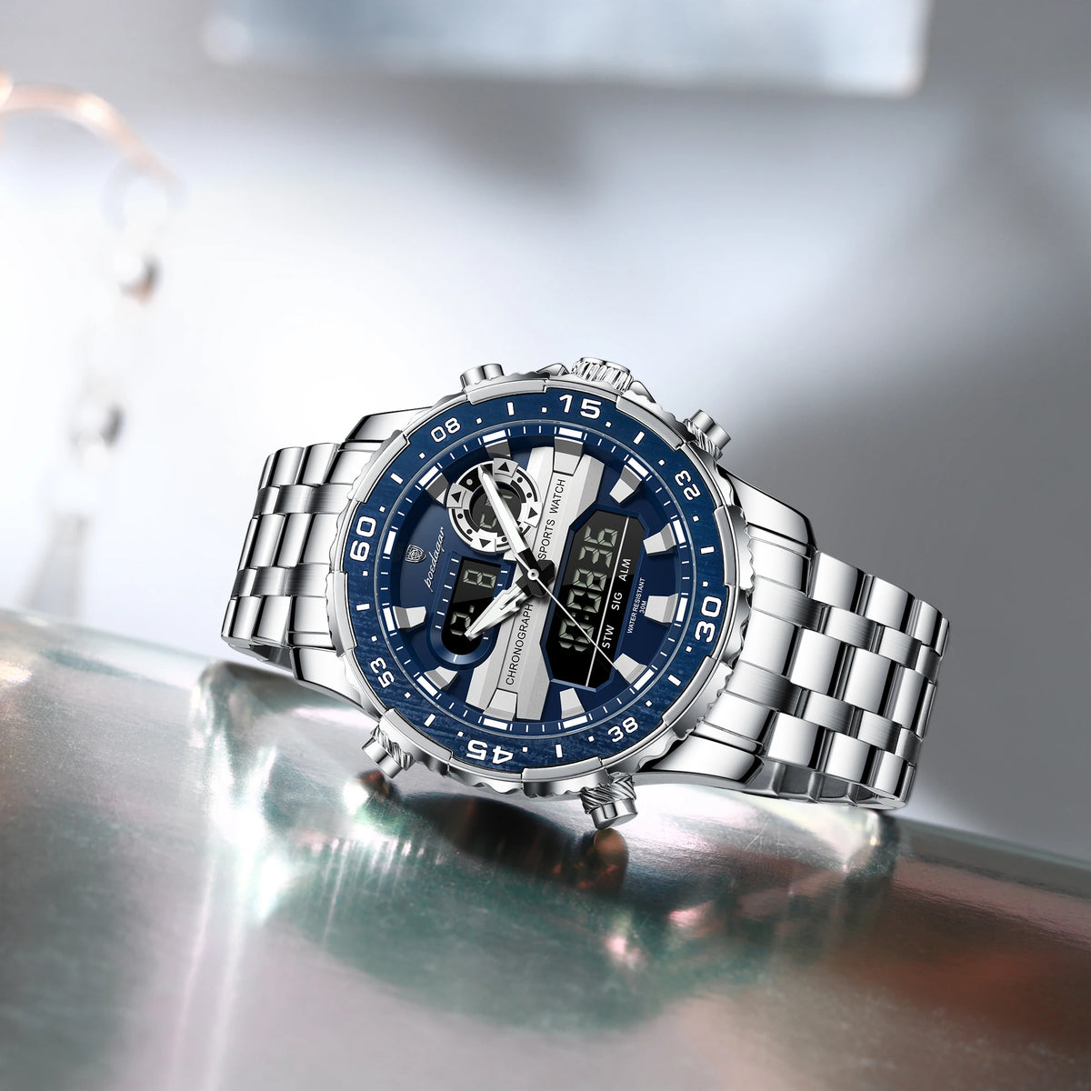 POEDAGAR Functional Electronic Man Wristwatch Week Date LED Luminous Oversized Fashion Quartz Men Watch Dual Time Digital Military Men's Watches Reloj - Apparel & Accessories from Linloft.