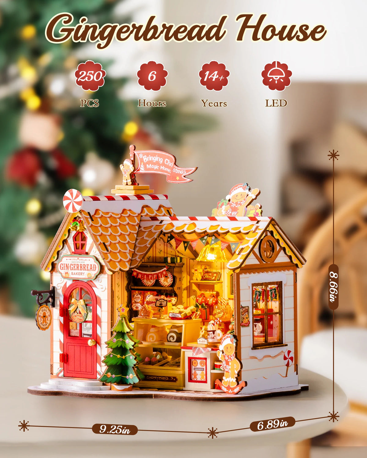Miniature Gingerbread House DIY Kit with LED - Seasonal & Holiday from Linloft.