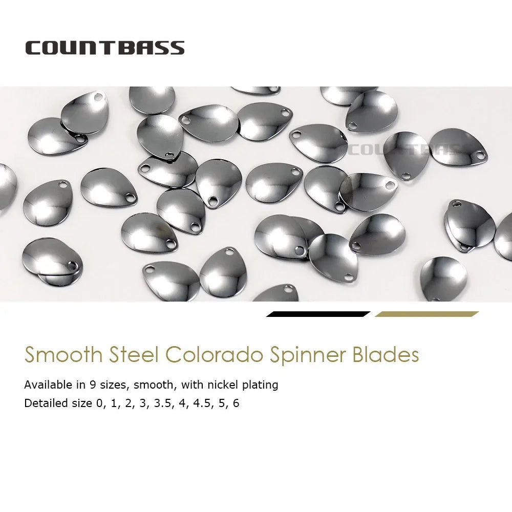 COUNTBASS 50pcs Size 0-6 Nickel Plating Steel Colorado Spinner Blades Smooth Finish For Spinnerbaits Fishing Lure Making Parts