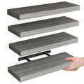 4 Pack Floating Shelves Modern Black Wood Wall Shelves Storage Shelving Unit With Invisible Metal Brackets Display Rack For Bathroom Living Room Bedroom Kitchen Housewarming Gift