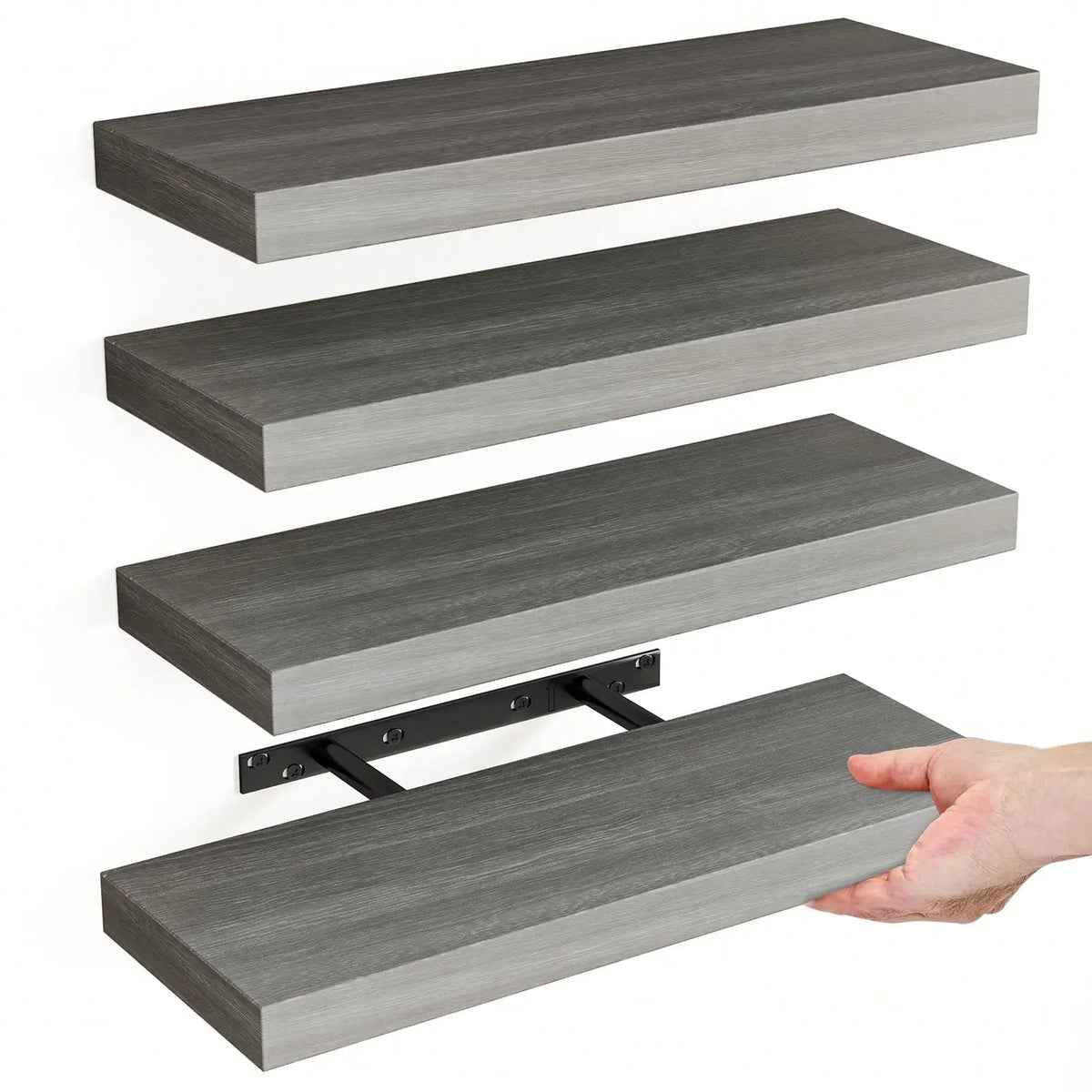 4 Pack Floating Shelves Modern Black Wood Wall Shelves Storage Shelving Unit With Invisible Metal Brackets Display Rack For Bathroom Living Room Bedroom Kitchen Housewarming Gift