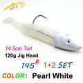 Soft Bait KIT with 120g JIG 14.5cm Paddle Tail for Rock Fish Cod Pollock Trolling Fishing Lures 7.3inch 150g Boat Fishing Vinyl