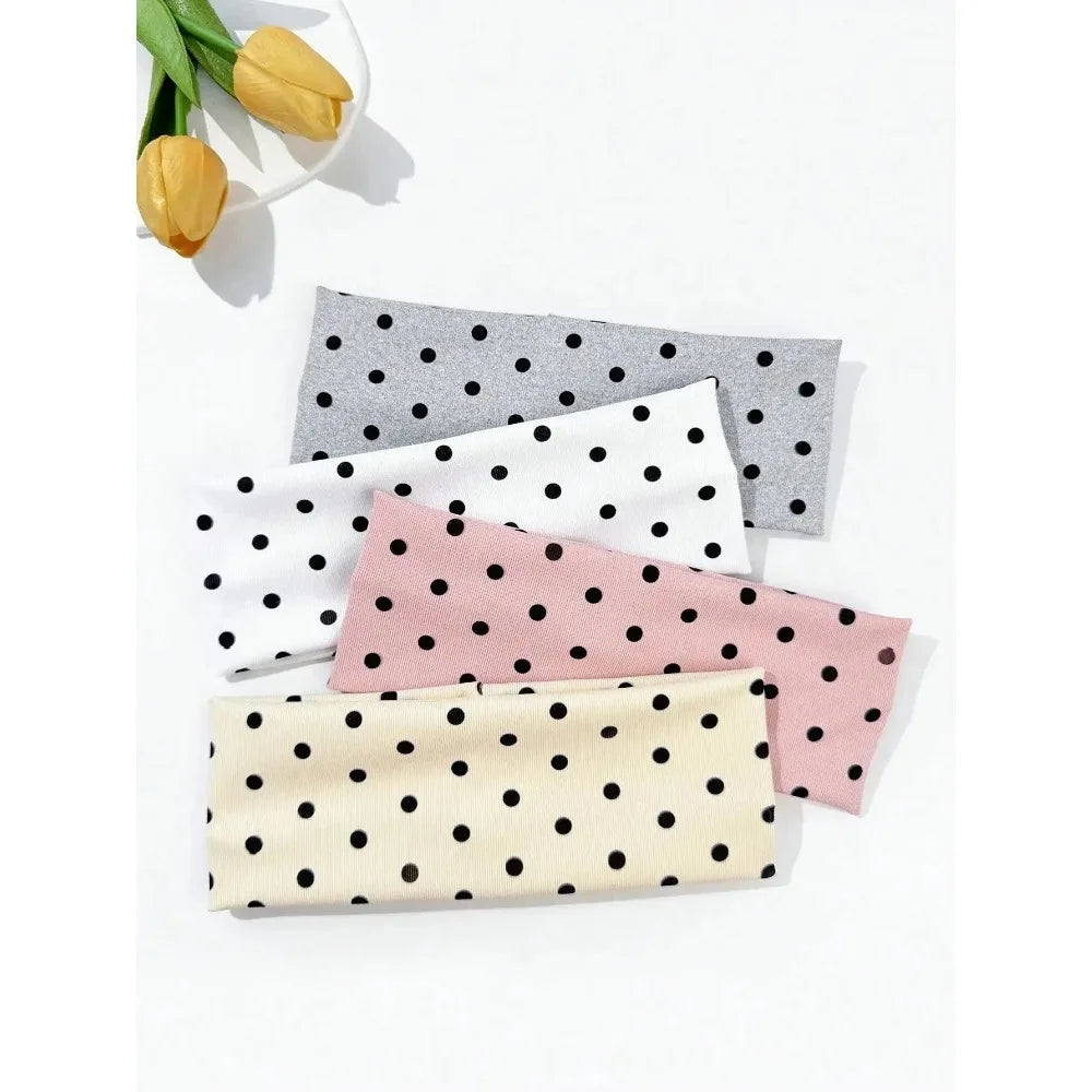 4pcs/set Ladies Polka Dot Print Wide-Edge Elastic Hair Band Face Makeup Sports Headband Stylish Hair Accessory for Women - Apparel & Accessories from Linloft.