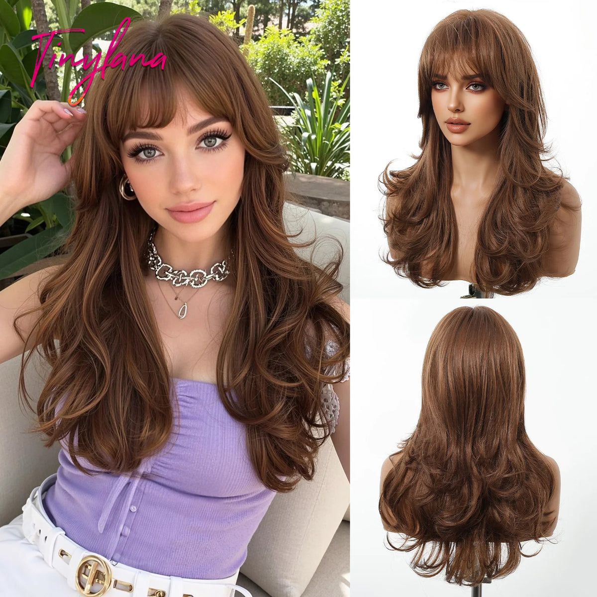 Long Wavy Synthetic Wig with Bangs - Apparel & Accessories from Linloft.