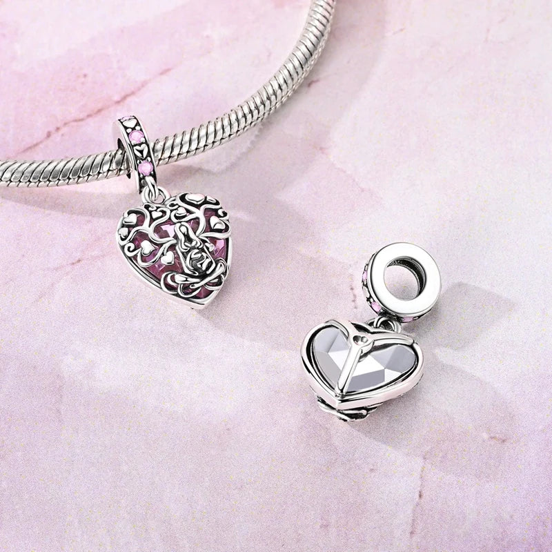 MULA Pink 925 Sterling Silver Charms Pendant Perfume Dreamcatcher Heart Love Beaded Fit Original Bracelet Women DIY Jewelry Gift - Bracelets from Linloft.