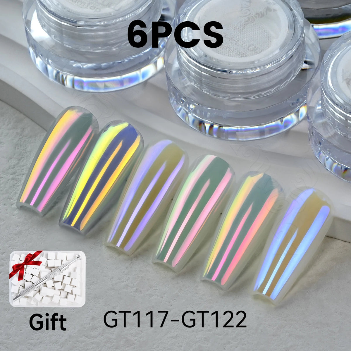 YOKEFELLOW GleamTap Cushion Aurora Chrome Nail Powder 6 Color Mermaid Aurora Effect Nail Art Glitter Decoration for Home DIY Salon Manicure GT117-GT122 - Beauty & Personal Care from Linloft.