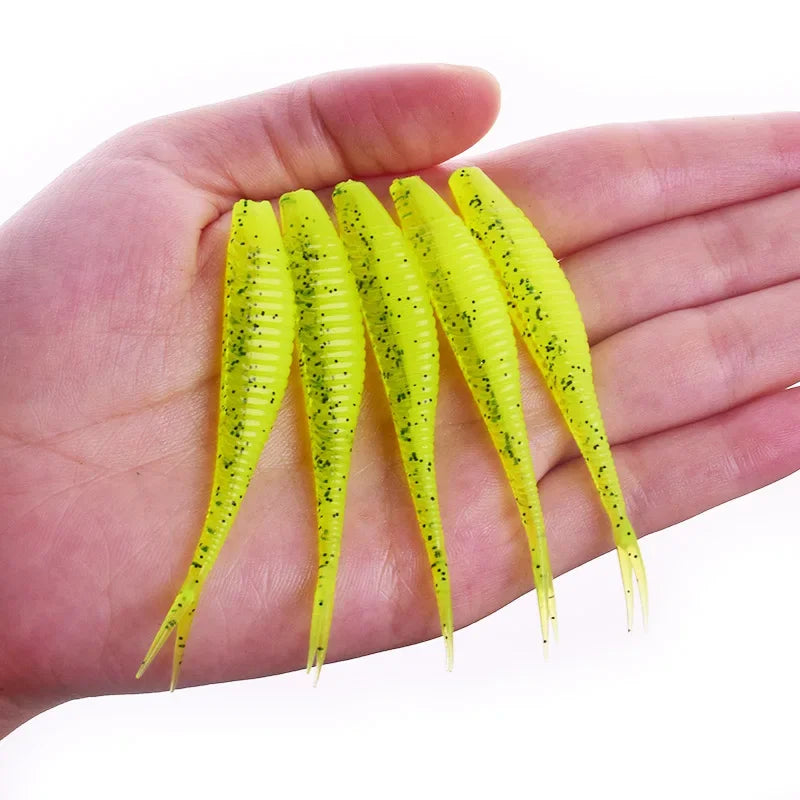 10 Pcs Forktail Worm Silicone Soft Lure 7cm 1.8g Jig Wobblers Double Colors Artificial PVC Bait for Bass Pike Fishing Tackle