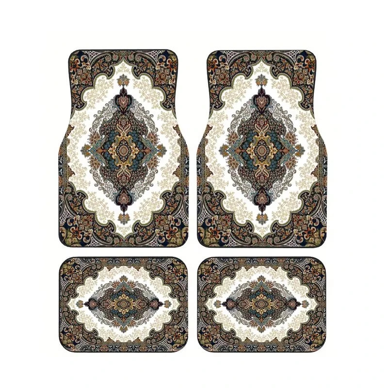 Red Bohemian Paisley Print Car Floor Mats 4Pcs Universal Anti-Slip Auto Carpet Interior Accessories For Women Girls Sedan SUV - Vehicle Parts & Accessories from Linloft.