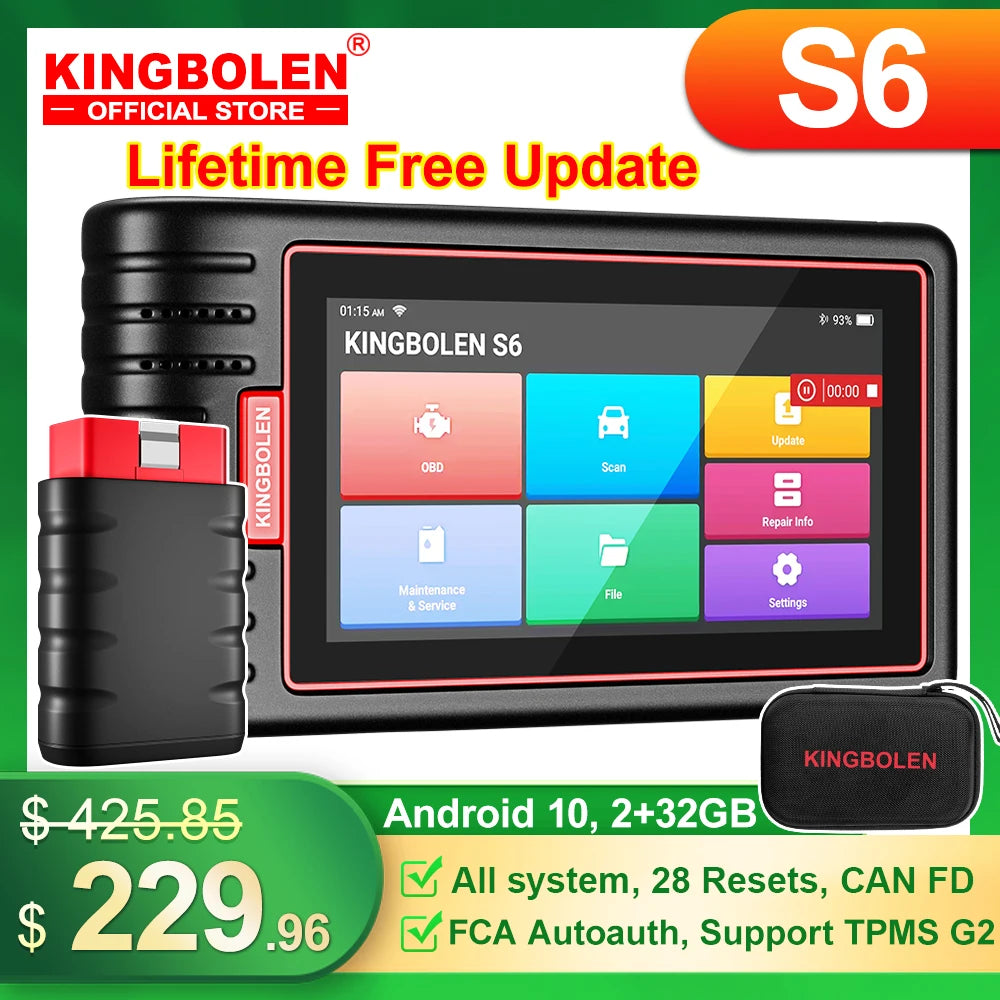 KINGBOLEN S6 CAN FD All System Bluetooth Car Diagnostic Tools Auto OBD Scanner 28 Resets Lifetime Free Update Support TPMS