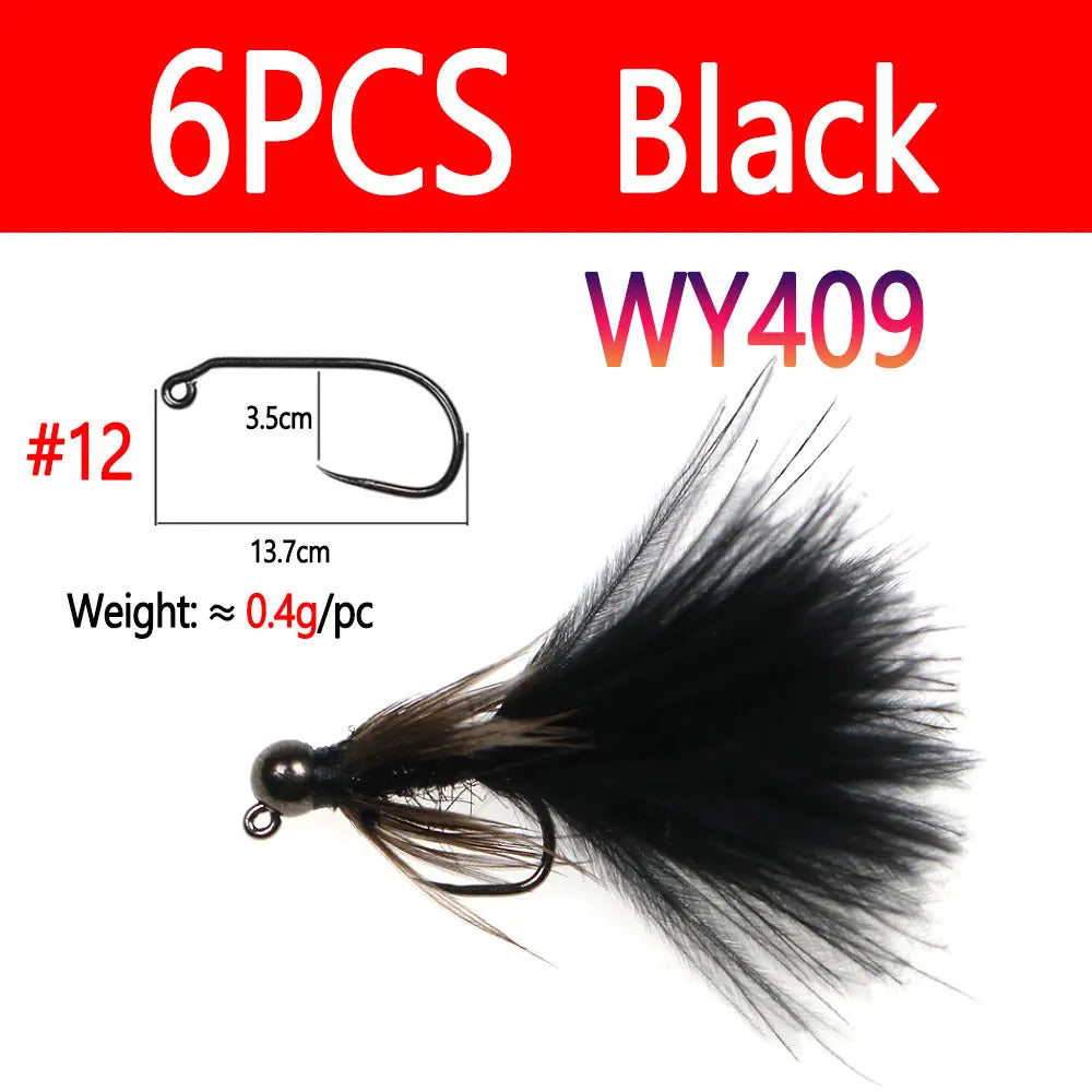 4~6pcs #10 #12 Fast Sinking Tungsten Barbless Jig Woolly Bugger Streamer Barbed Bugger Tan Jig Nymph Fly Trout Bass Fishing Lure - Fishing Tackle from Linloft.