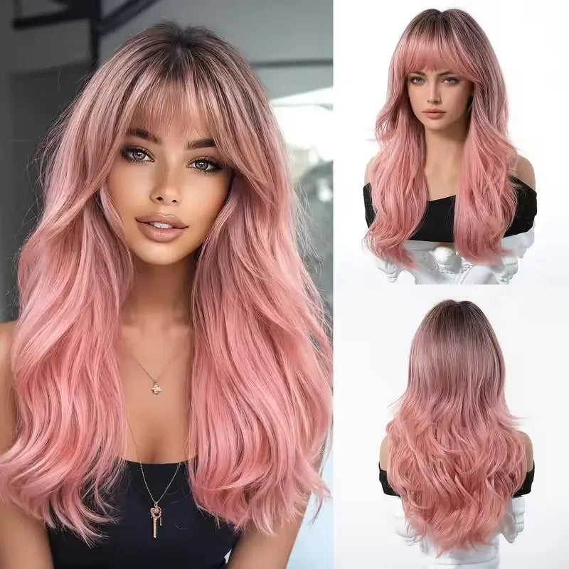 Long Wavy Synthetic Wig with Bangs - Apparel & Accessories from Linloft.