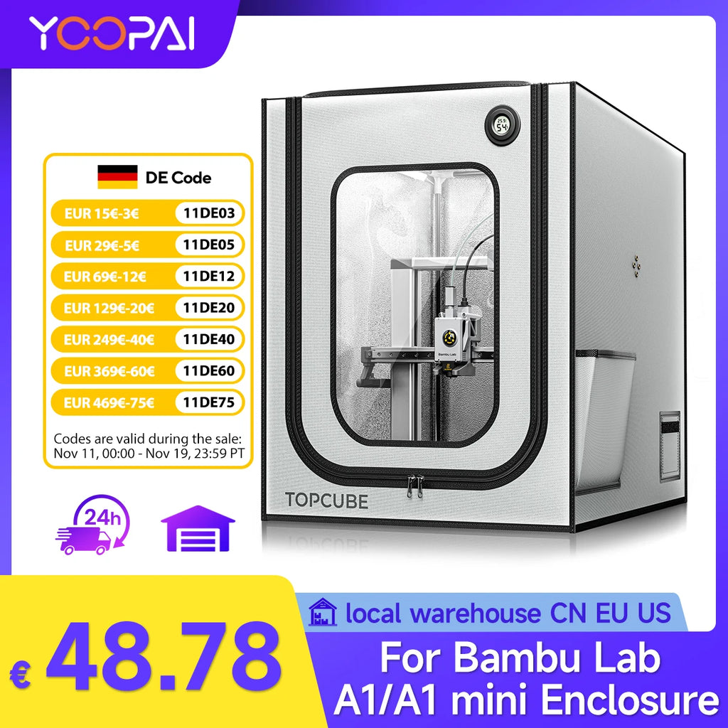 YOOPAI 3D Printer Enclosure for Bambu Lab A1/A1 Mini 3D Printer House Cover with LED Light Constant Temperature Fireproof Large - 3D Printing Accessories from Linloft.