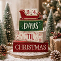 Christmas Countdown Wooden Decorations Indoor, Farmhouse Rustic Tabletop Decor, Days 'Til Christmas Sleigh Advent Calendar Wood