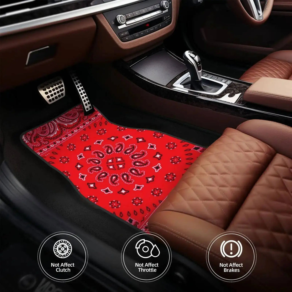 Red Bohemian Paisley Print Car Floor Mats 4Pcs Universal Anti-Slip Auto Carpet Interior Accessories For Women Girls Sedan SUV - Vehicle Parts & Accessories from Linloft.