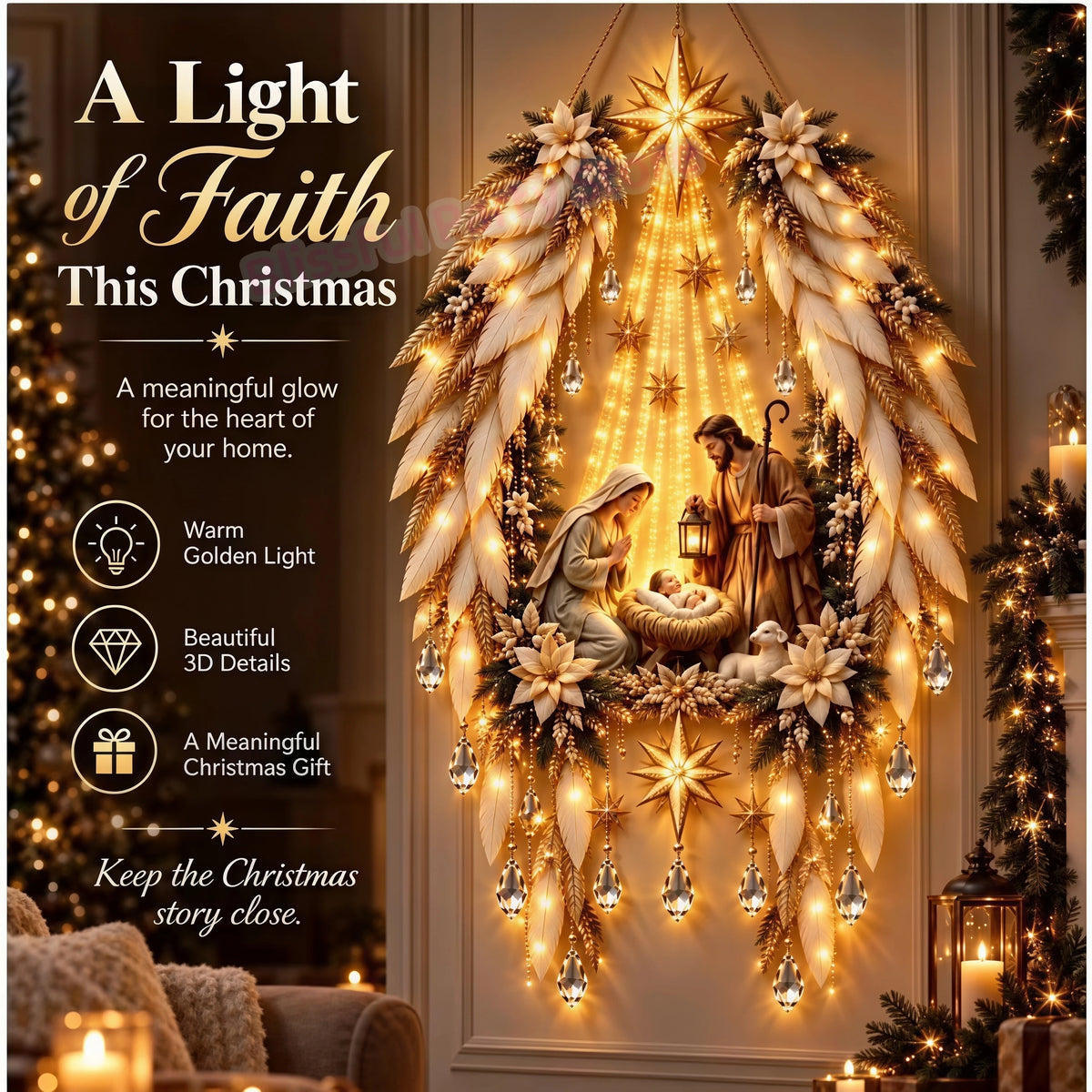 Christmas,Bethlehem Star of Faith,Lighted Nativity Wall Decor,Glowing Christmas Hanging Ornament,LED Light for Indoor Home Decor - Seasonal & Holiday from Linloft.