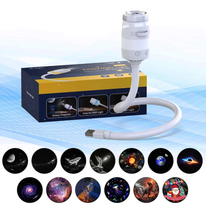 4K Galaxy Star Projector Night Light 2-in-1 USB RBG LED Night Light with 13 Projector Films 360° Adustable Brightness Control
