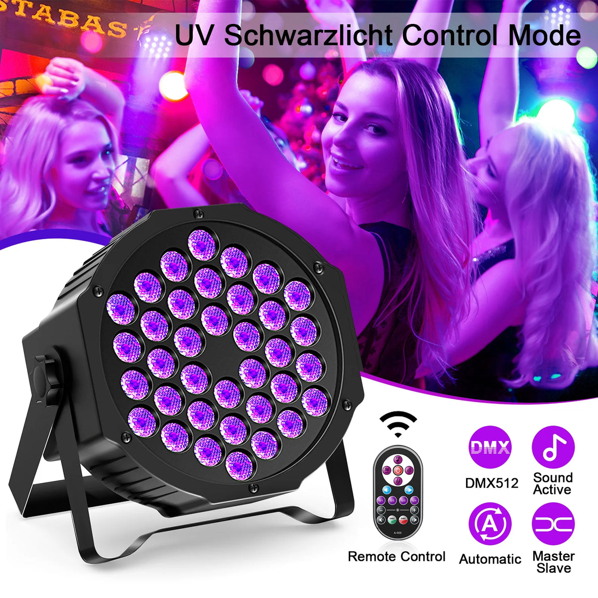 U'King 4PCS 36 LED Stage Flat Par Lighting 36W UV Blacklight DMX512 Effect for DJ Disco Party Christmas Bar Club Show Lights
