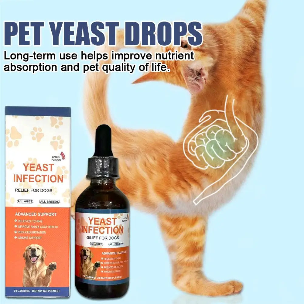 Dog Yeast Infection Relief Drops Itch Relief Pet Liquid Supplement Skin Coat Health Ear Eye Care Bacon Flavor 60ml - Pet Supplies from Linloft.