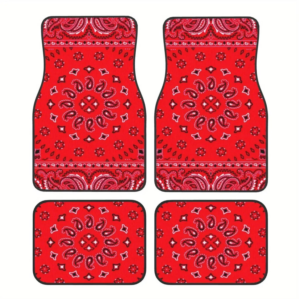 Red Bohemian Paisley Print Car Floor Mats 4Pcs Universal Anti-Slip Auto Carpet Interior Accessories For Women Girls Sedan SUV - Vehicle Parts & Accessories from Linloft.