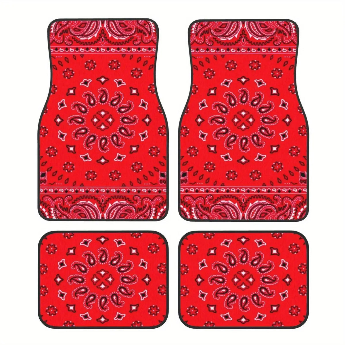 Red Bohemian Paisley Print Car Floor Mats 4Pcs Universal Anti-Slip Auto Carpet Interior Accessories For Women Girls Sedan SUV - Vehicle Parts & Accessories from Linloft.