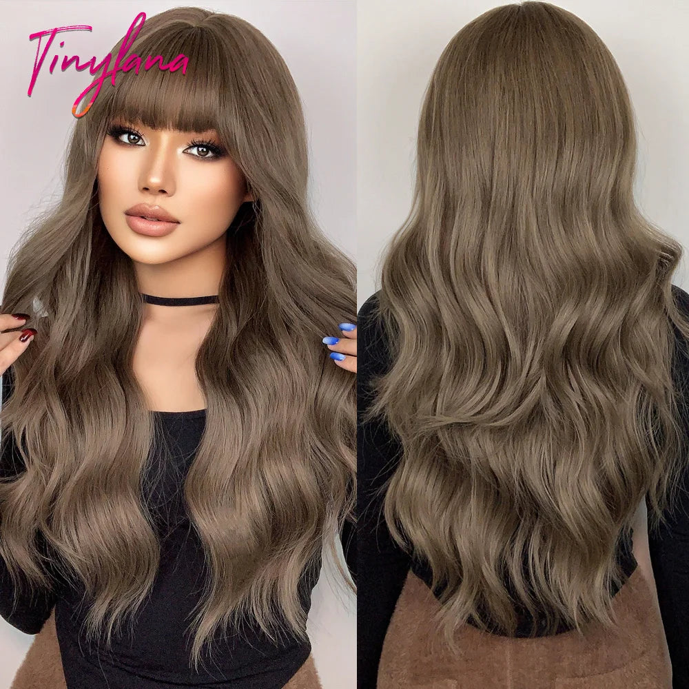 Long Wavy Synthetic Wig with Bangs - Apparel & Accessories from Linloft.