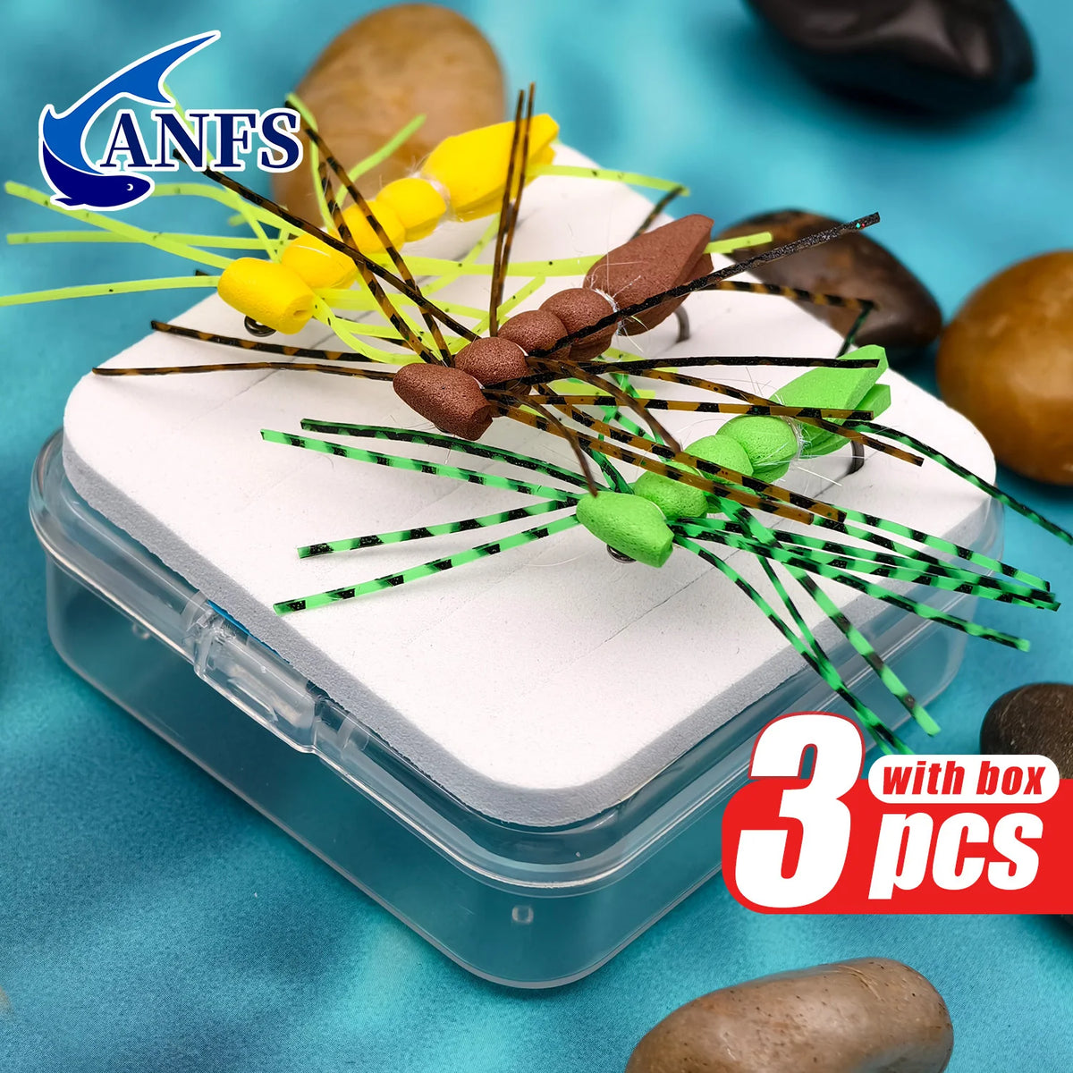 ANFS 3pcs Hand Tied Fly Fishing, Dry Fly Bait Realistic Grass Hopper Bait for Trout, Pike & Bass,Fly Fishing Hook