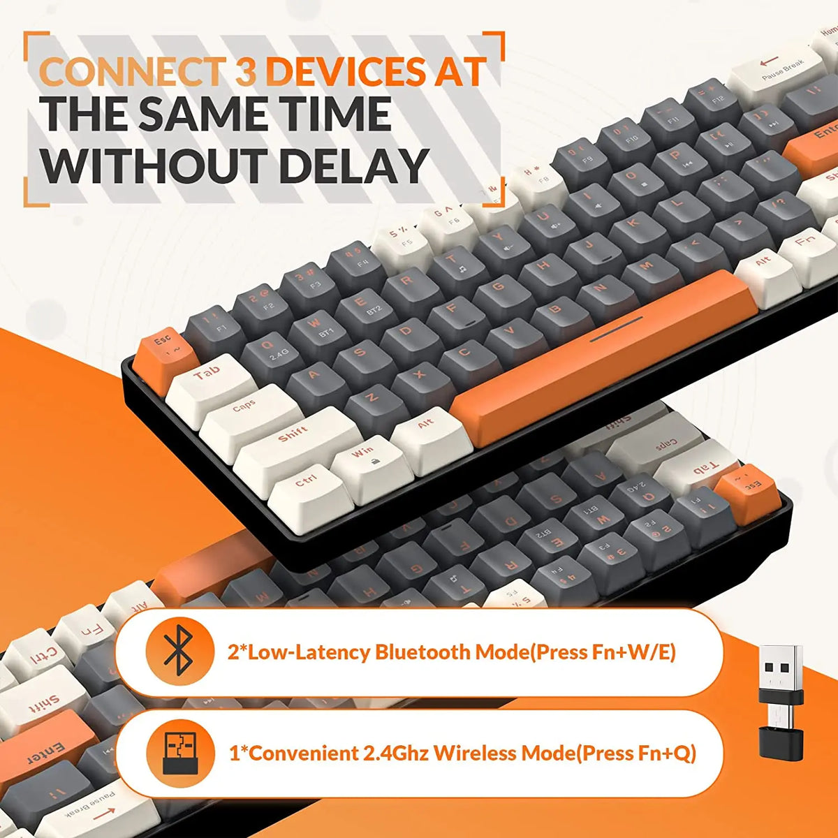 RK68 60% Wireless Mechanical Keyboard, Bluetooth 5.0/2.4GHz with Dual Mode 2-in-1 Receiver, 68-Key Hot-Swappable Gaming Keyboard - Electronics & Accessories from Linloft.