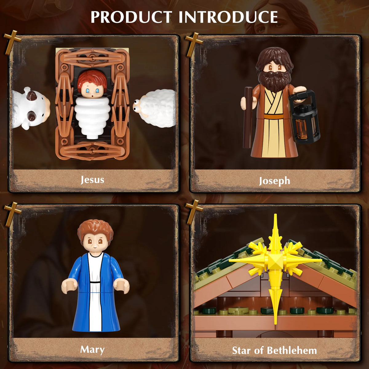 JAKI Christmas Nativity Scene Set Building Blocks Model Kit Manger Stable Tabletop Holiday Decor Home Display Gift Collectors Christian Jesus Birth Xmas Village Decoration Ornaments Halloween Birthday