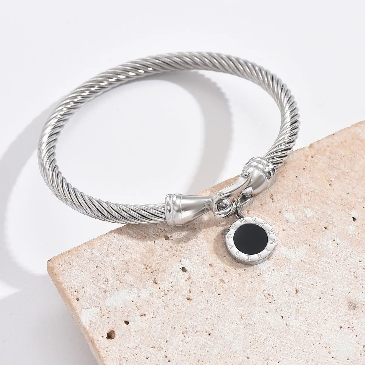 Roman Numeral Twisted Cable Bangle - Bracelets from Linloft.