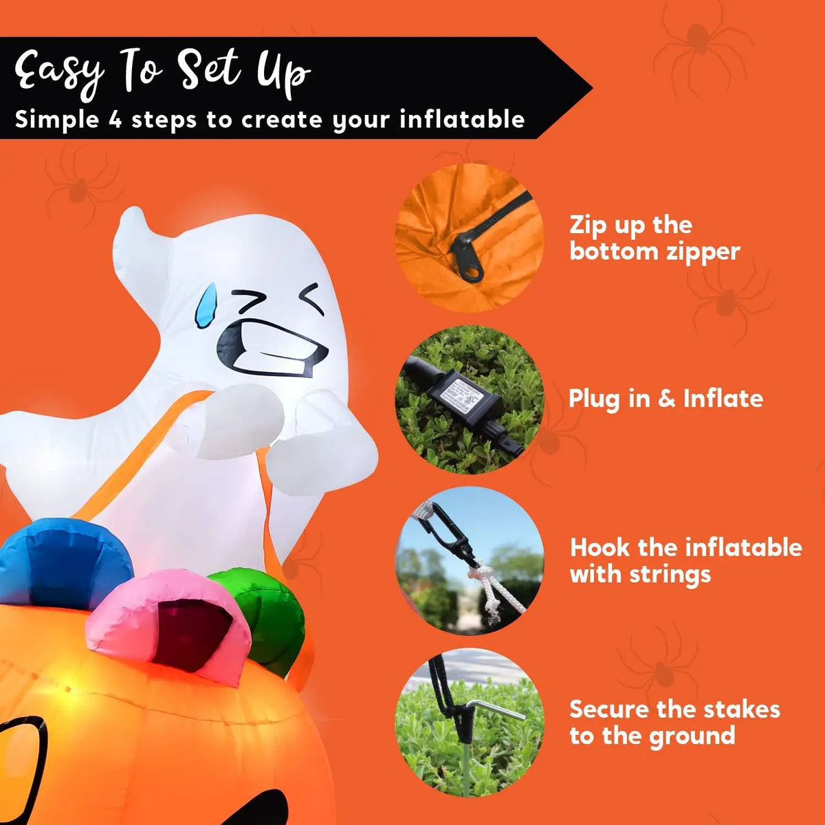 5 FT Tall Halloween Inflatables Outdoor Decorations Cute Ghost Blow Up Ghost Lift Pumpkin Candy Bag with Build-in LEDs For Halloween Gifts - Seasonal & Holiday from Linloft.