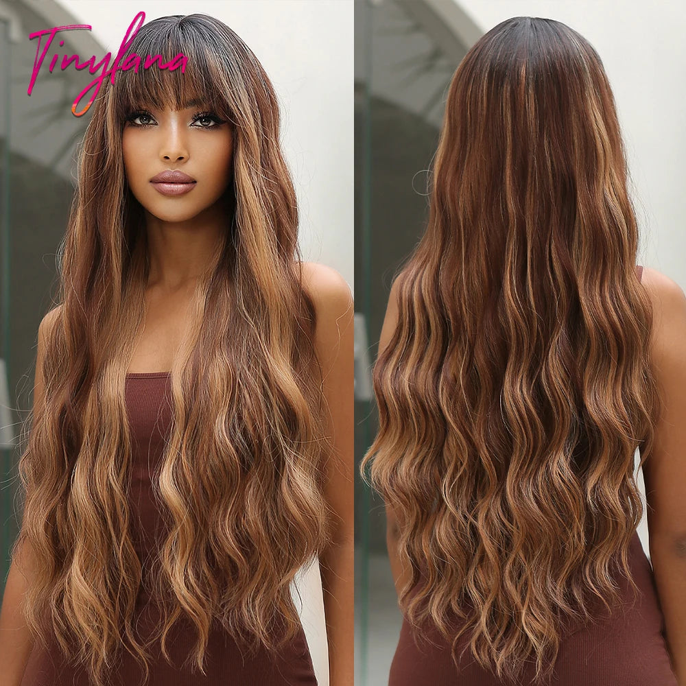 Long Wavy Synthetic Wig with Bangs - Apparel & Accessories from Linloft.