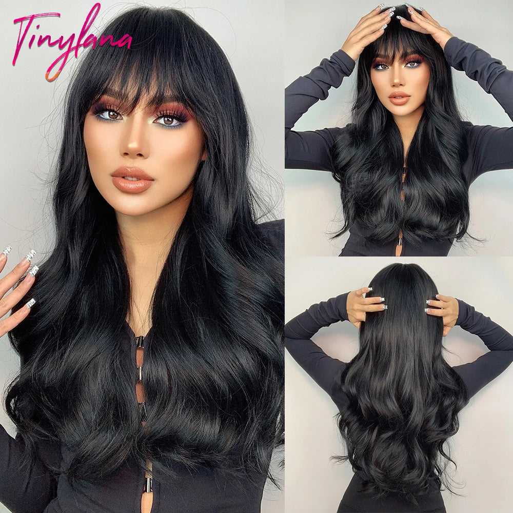 Long Wavy Synthetic Wig with Bangs - Apparel & Accessories from Linloft.