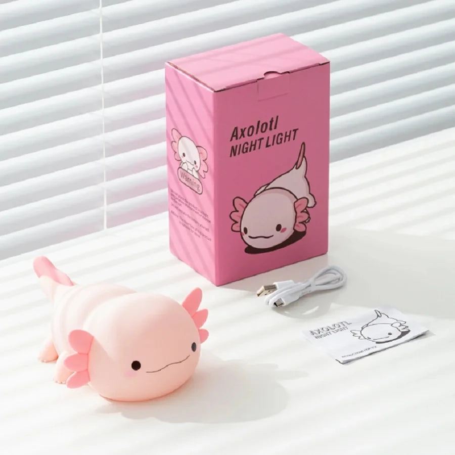 Cute Axolotl Night Light Silicone Nursery Sleeping Lamp Touch Control Nightlights USB Rechargeable Table Lamp for Child - Home Lighting from Linloft.